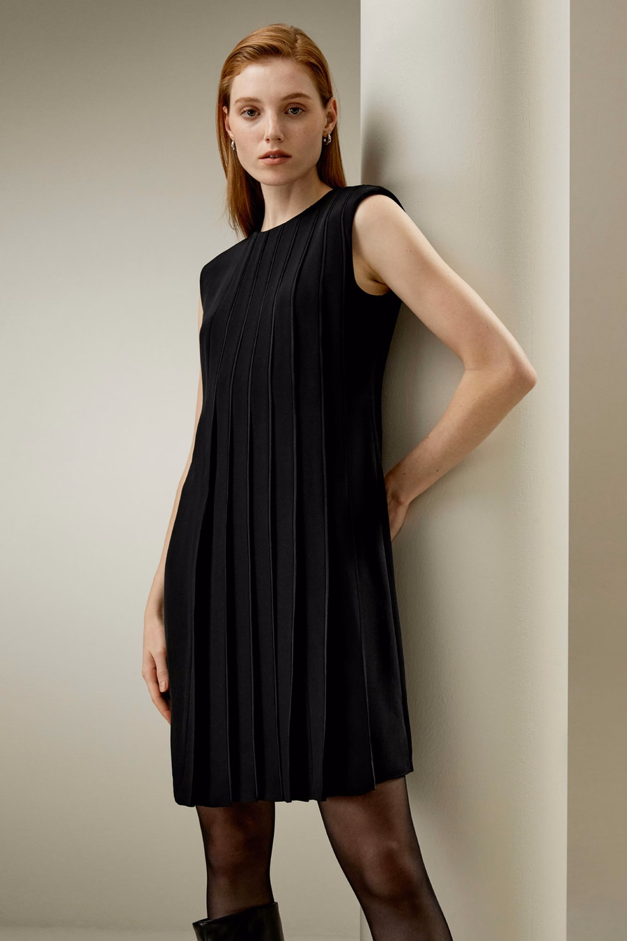 Sleeveless accordion pleated silk dress