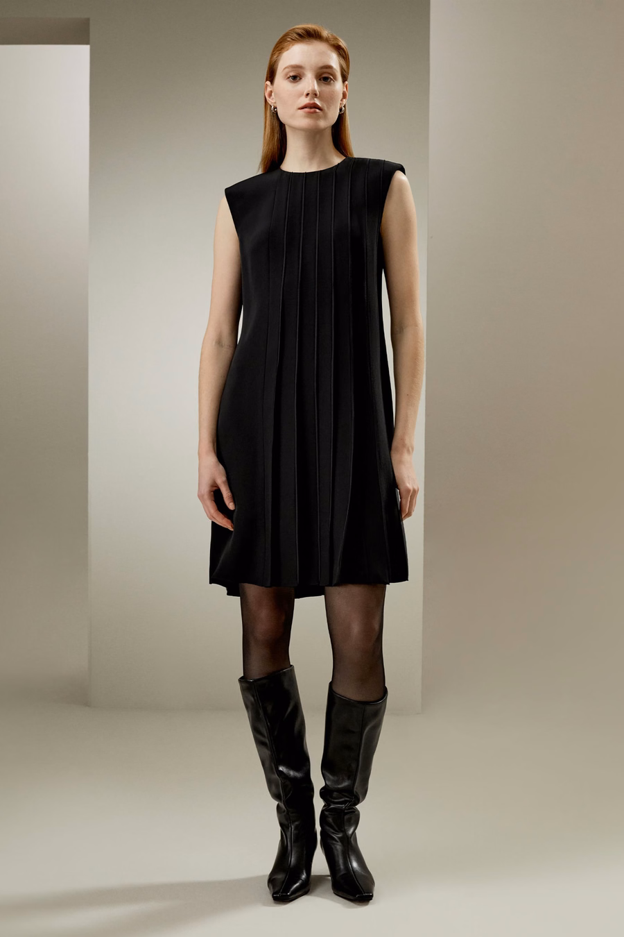 Sleeveless accordion pleated silk dress
