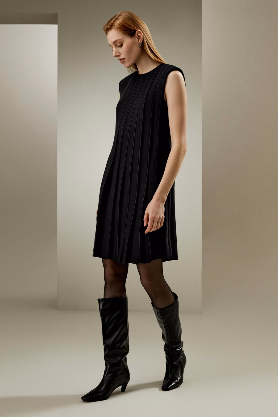 Sleeveless accordion pleated silk dress