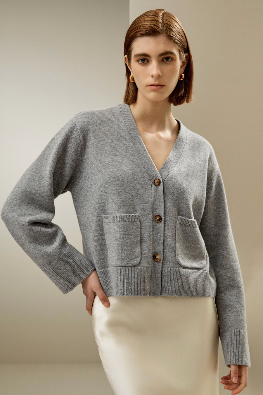 Cardigan in misto lana-cachemire corto