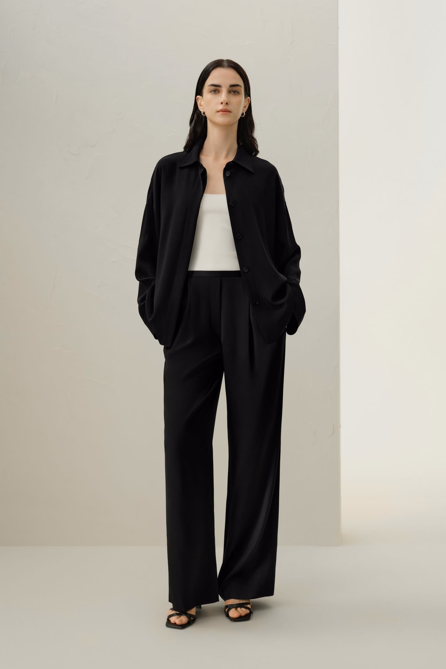 Pantaloni in Charmeuse di Seta a Due Facce