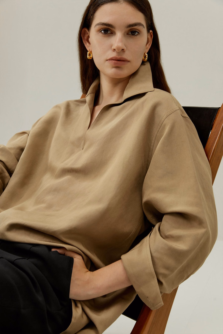 Camicia Oversize in Mistura di Seta e Lino