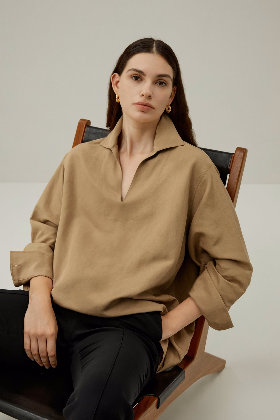 Camicia Oversize in Mistura di Seta e Lino