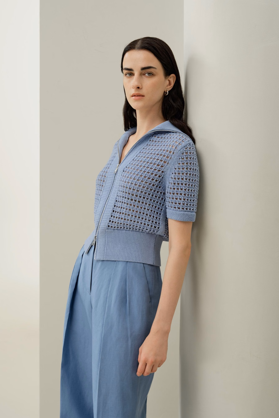Cardigan a doppia zip in maglia Toscana Pointelle