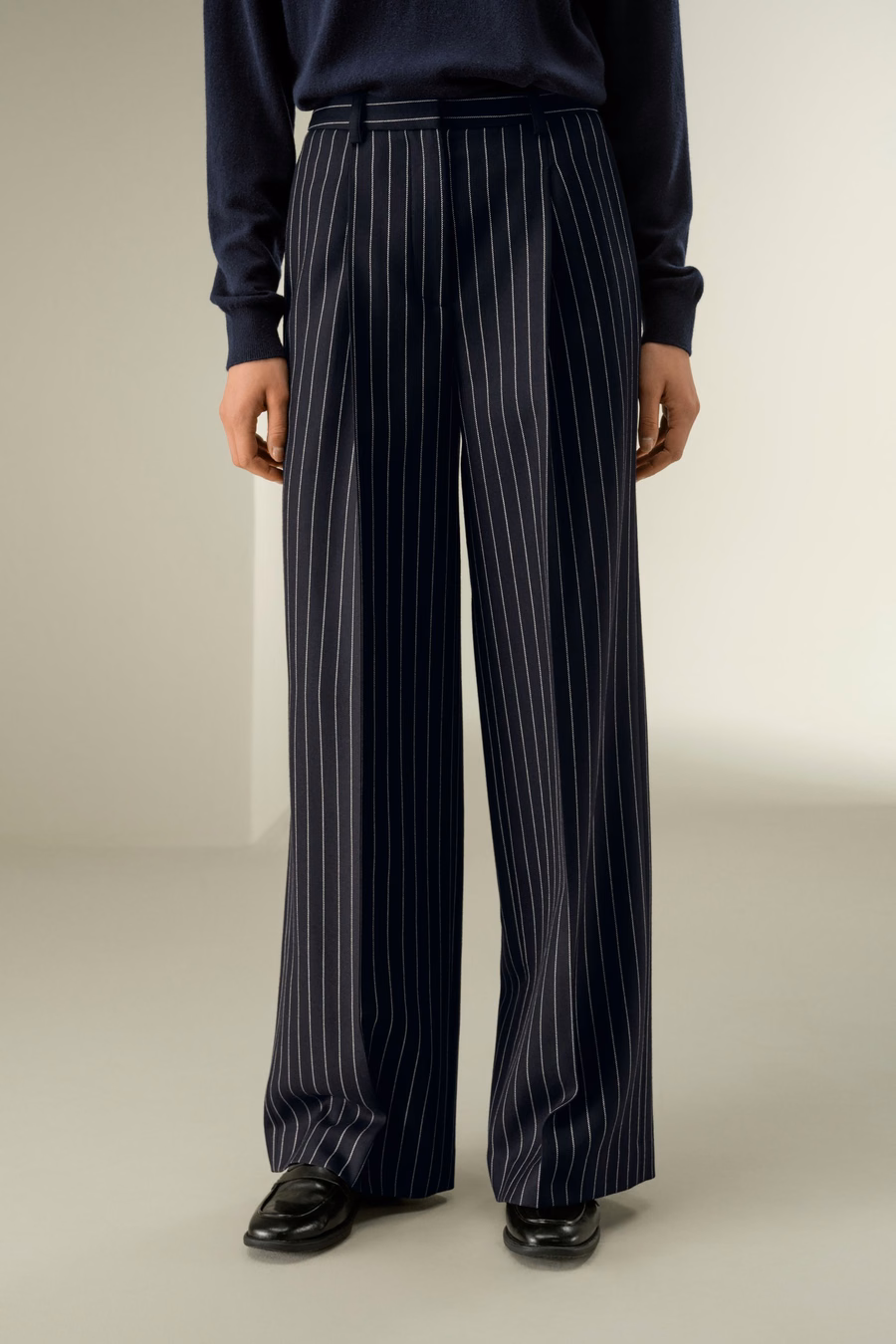 Pantaloni a gamba larga a righe in misto lana