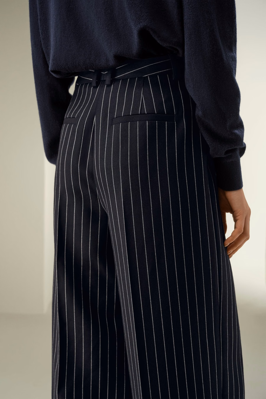 Pantaloni a gamba larga a righe in misto lana