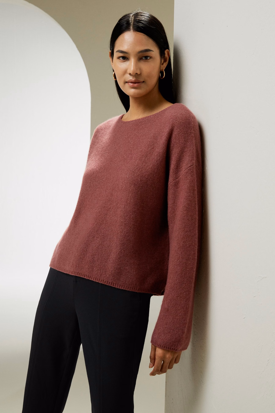 Felpa con Scollo Ribassato in Mistura di Seta e Cashmere con Vestibilità Relaxed