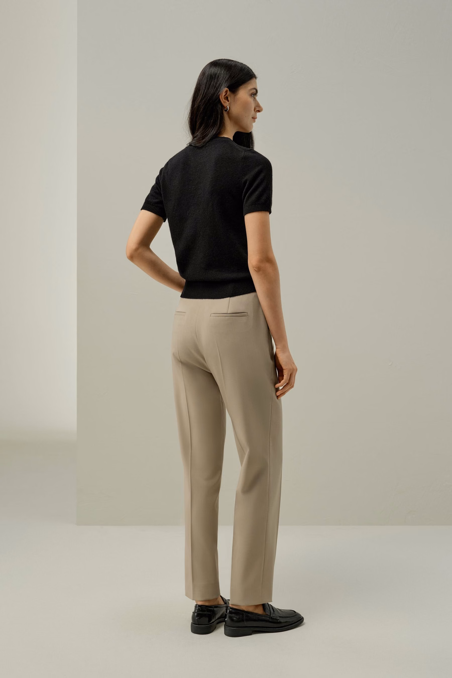 Pantaloni slim fit in misto seta e lana