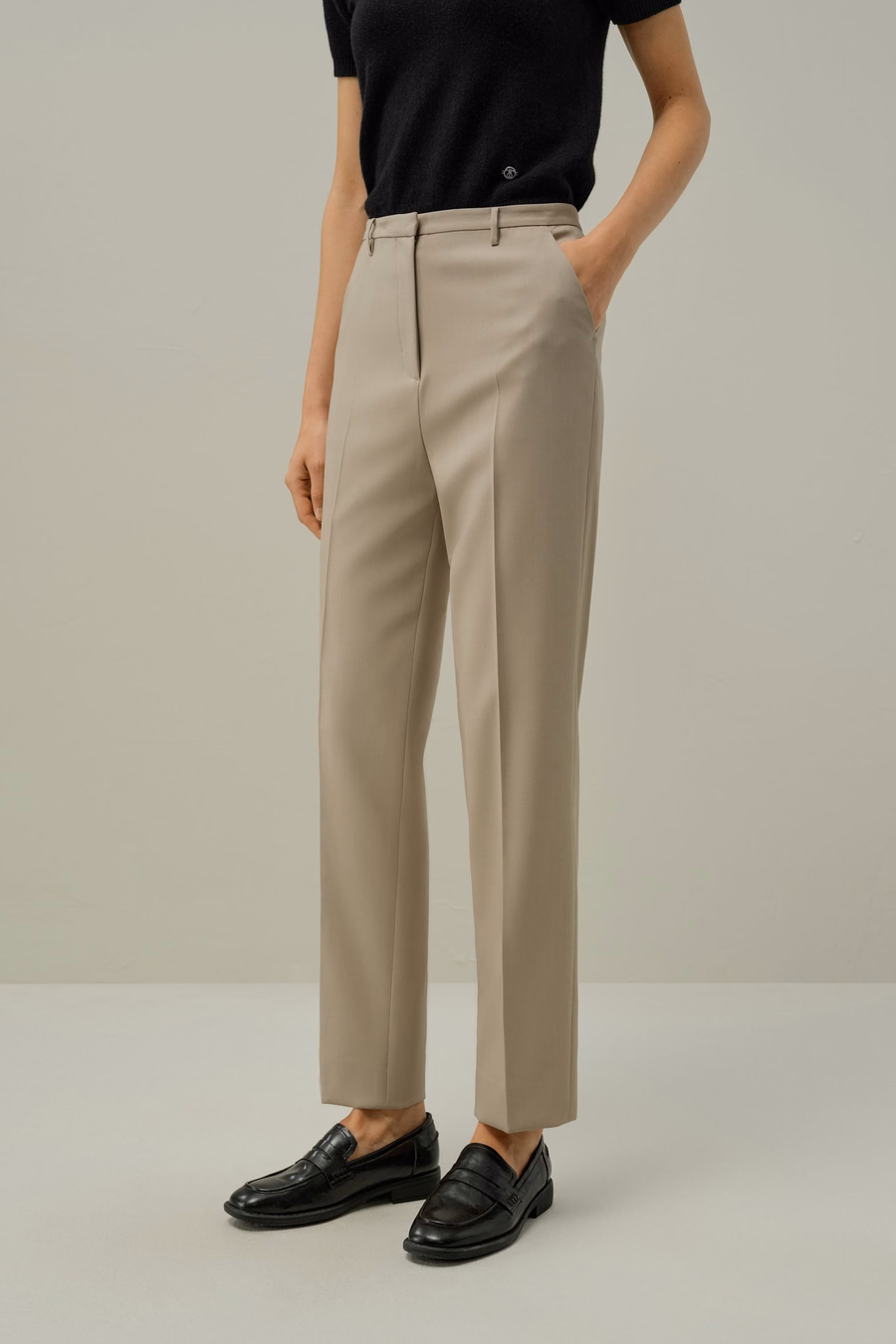 Pantaloni slim fit in misto seta e lana