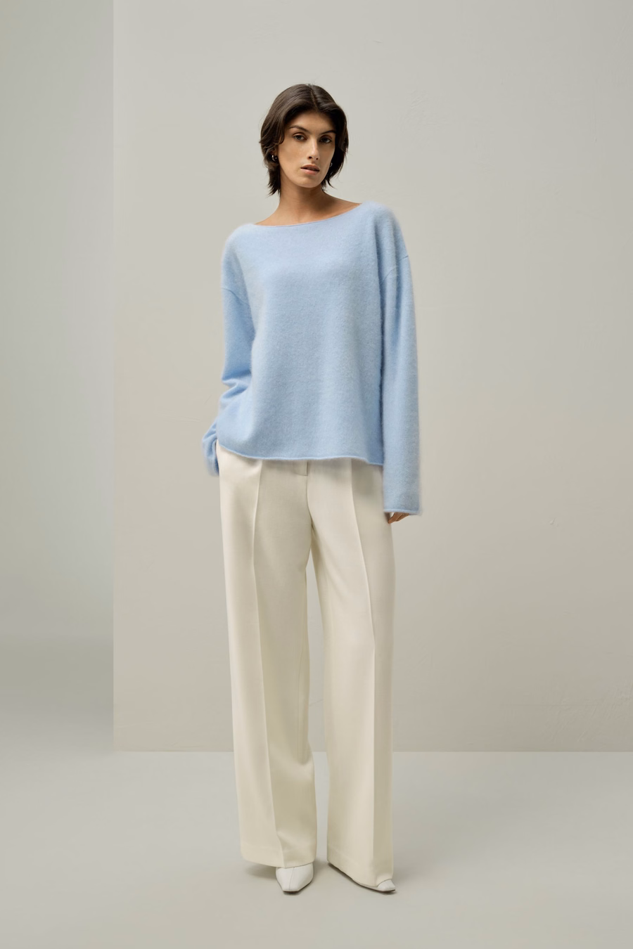 Maglione in cashmere spazzolato con scollo a barca
