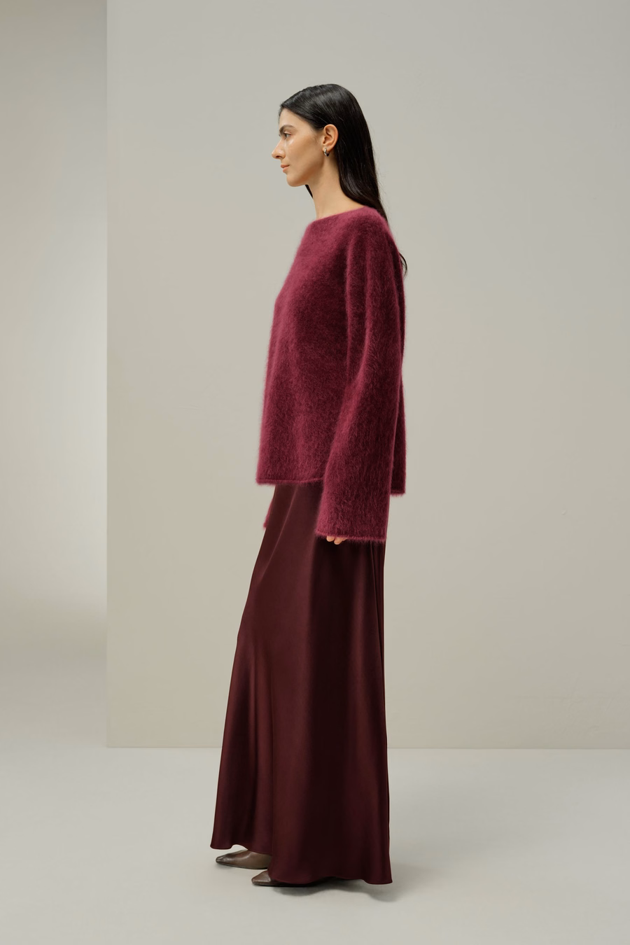 Maglione in cashmere spazzolato con scollo a barca