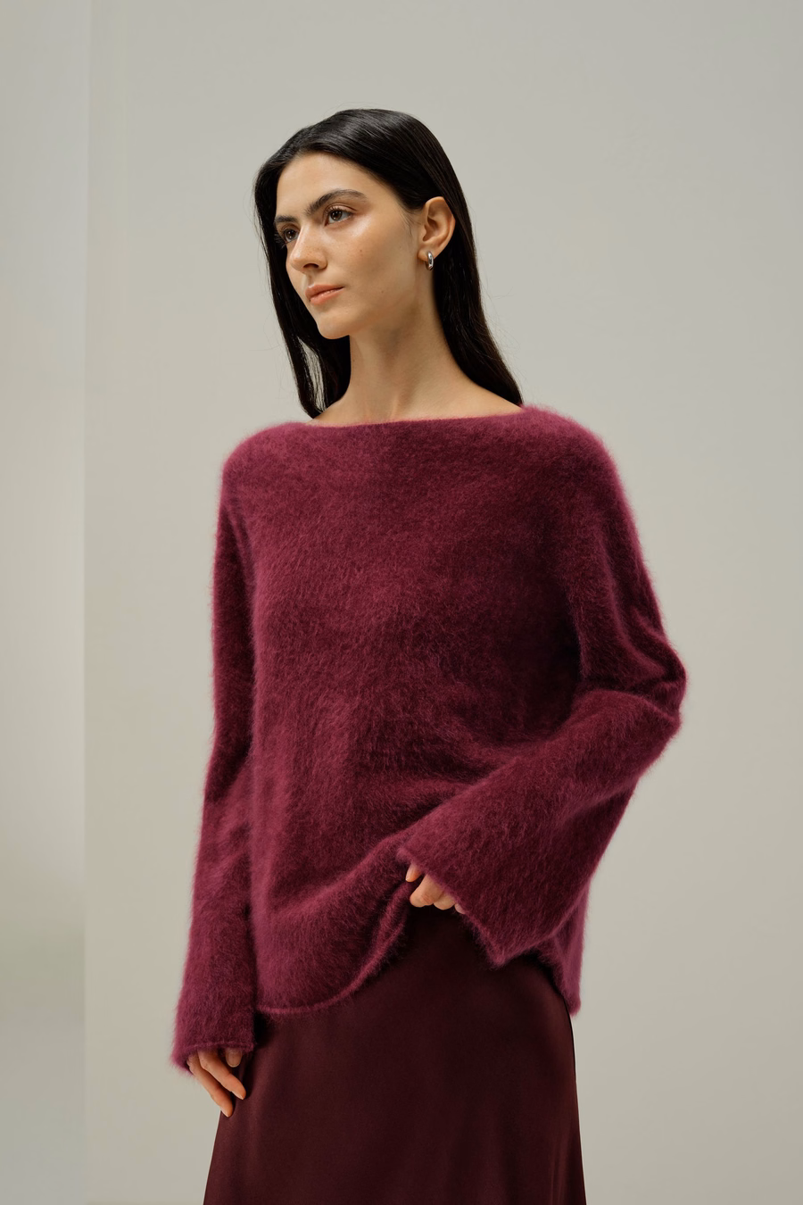 Maglione in cashmere spazzolato con scollo a barca