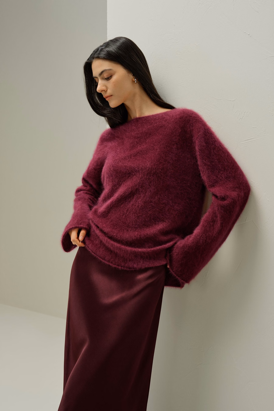 Maglione in cashmere spazzolato con scollo a barca