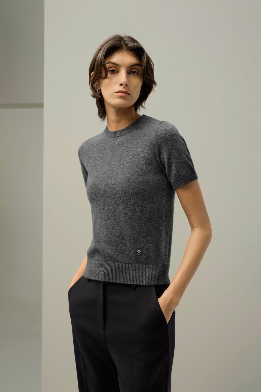 Top a Maniche Corte in Cashmere Fitted