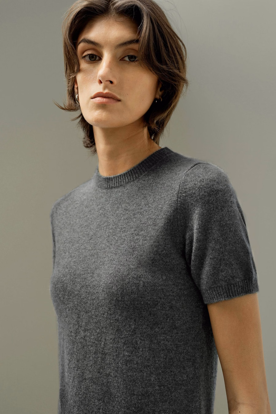 Top a Maniche Corte in Cashmere Fitted