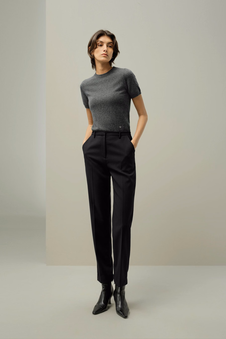 Top a Maniche Corte in Cashmere Fitted