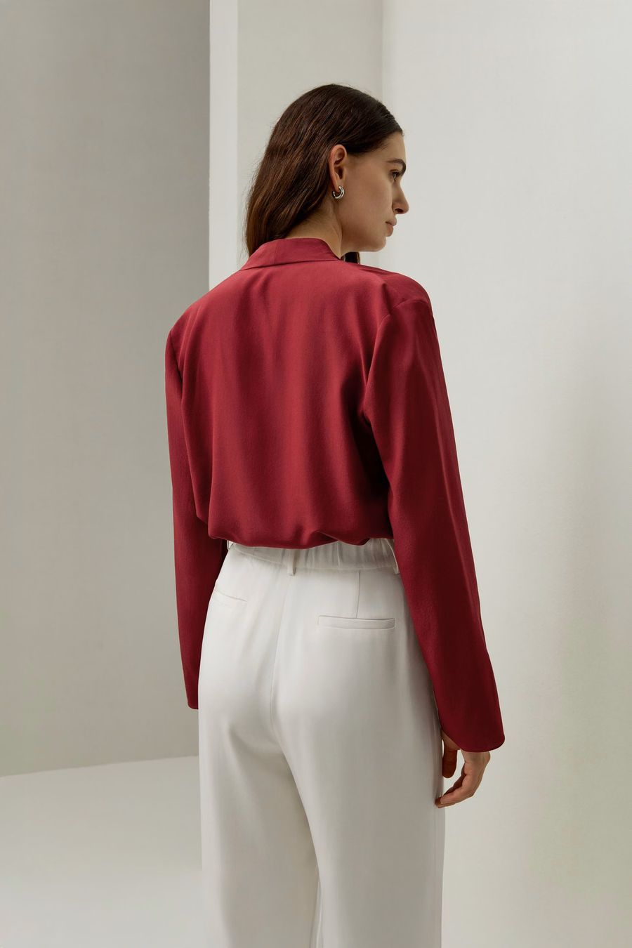 Blusa a maniche lunghe in Crêpe de Chine di seta