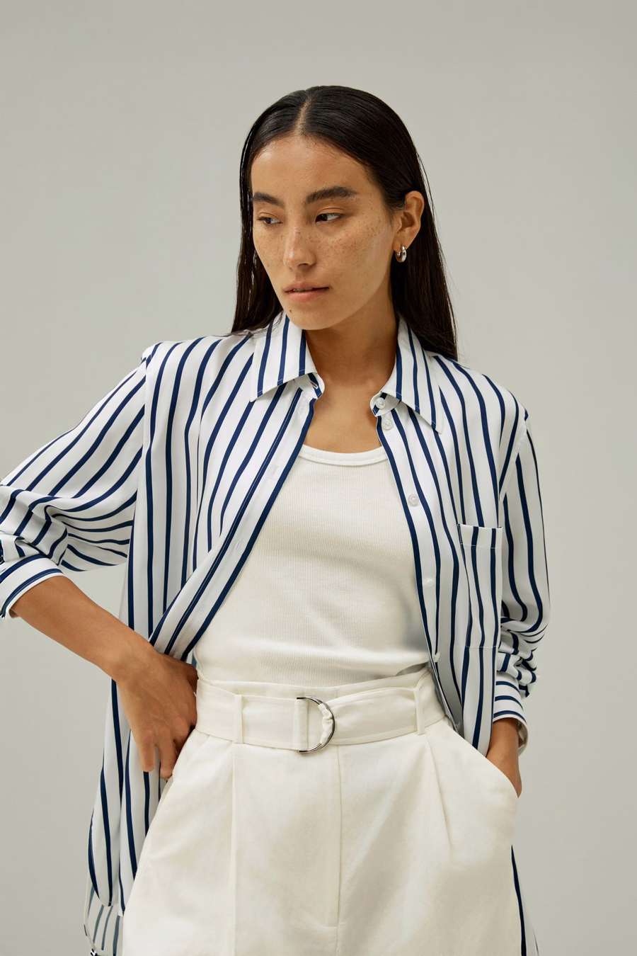 Camicia in seta Palma a righe oversize