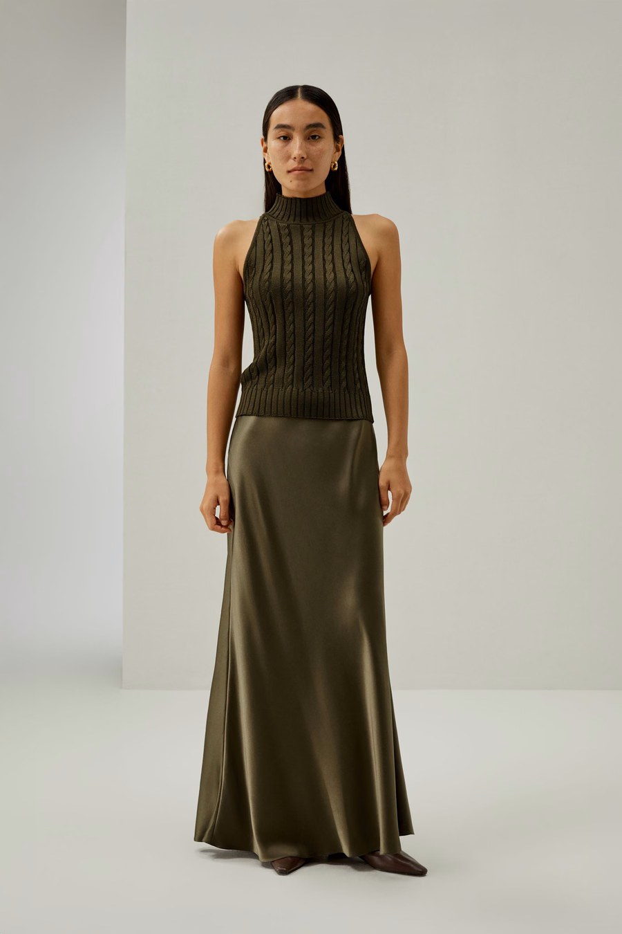 Top Senza Maniche a Collo Alto in Maglia Cable-Knit Classica