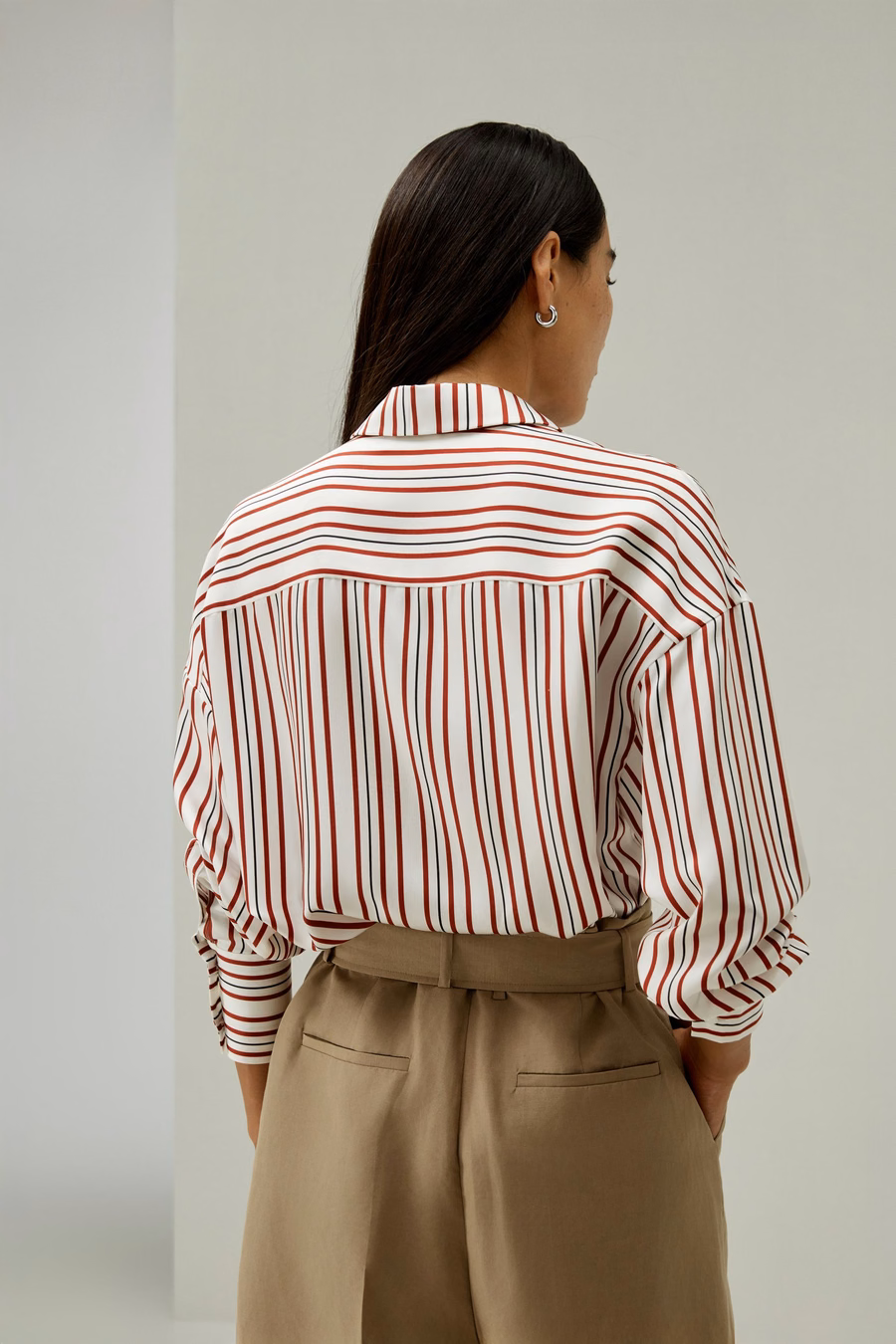 Camicia oversize a righe in seta twill