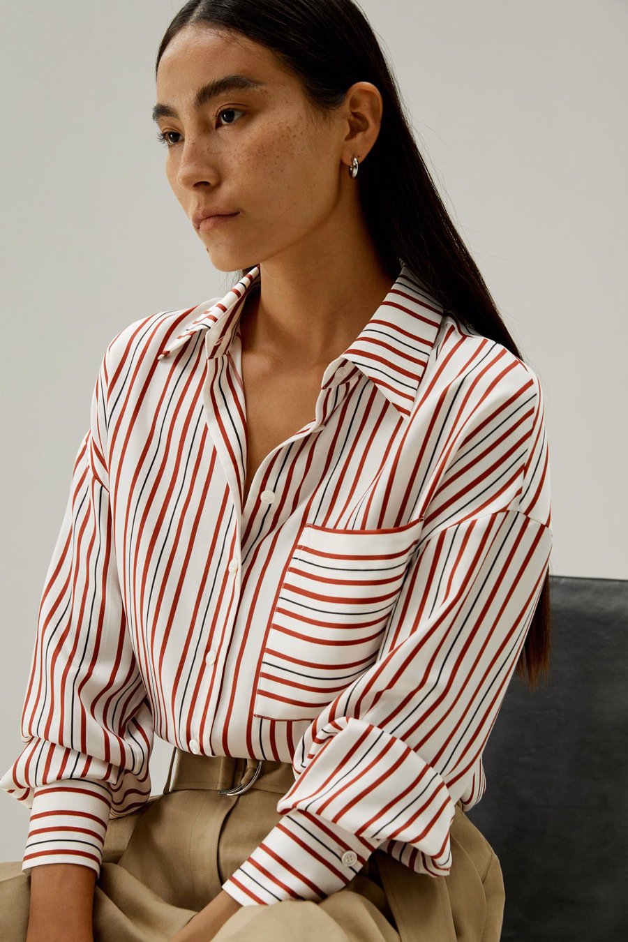 Camicia oversize a righe in seta twill