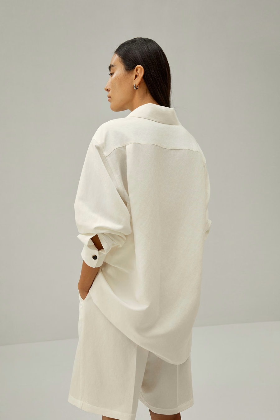 Camicia Oversize in Mistura di Seta e Lino