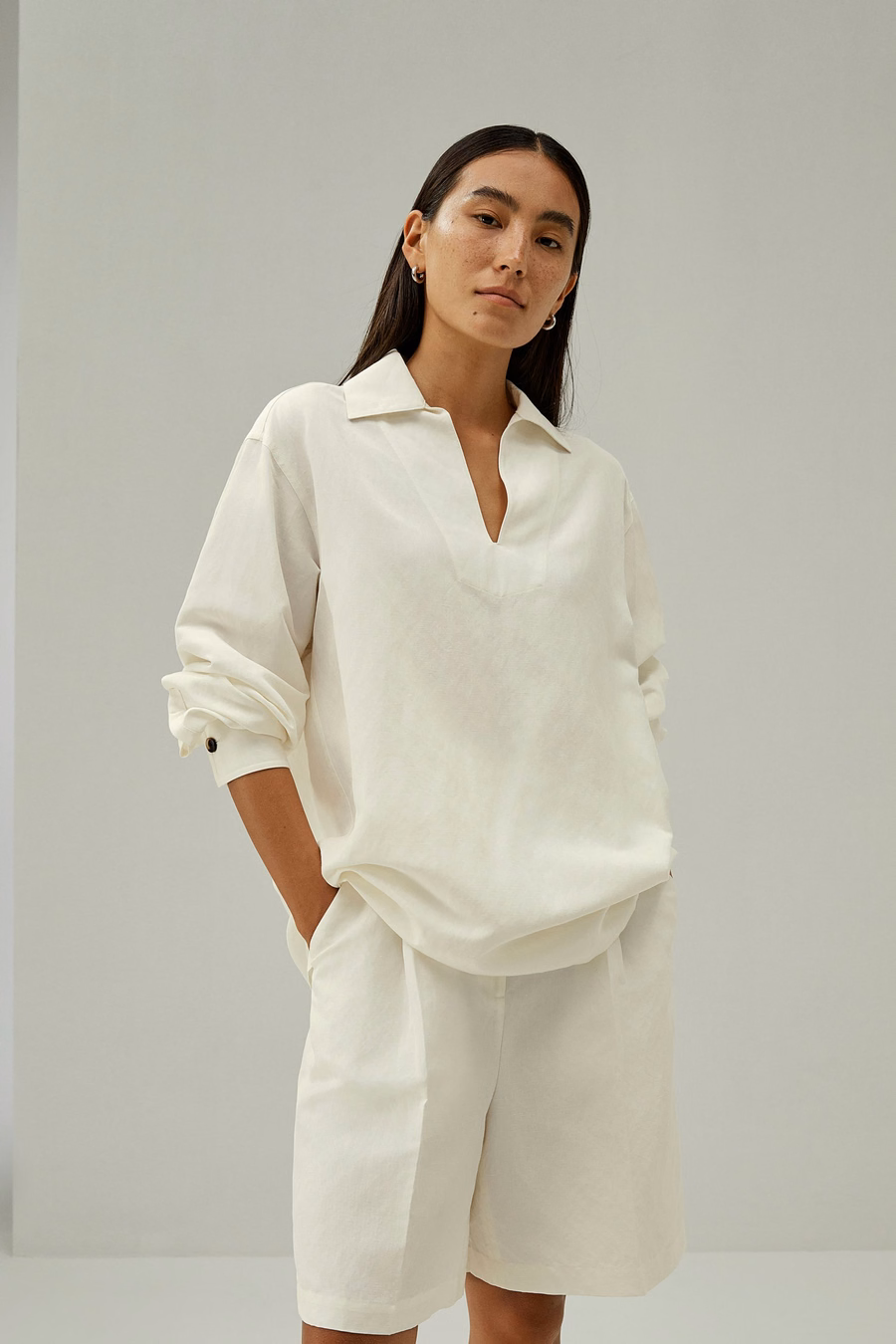 Camicia Oversize in Mistura di Seta e Lino