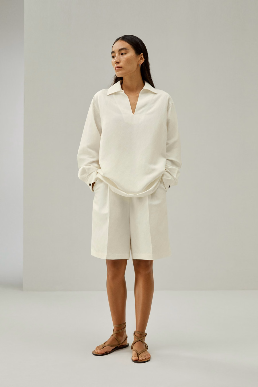 Camicia Oversize in Mistura di Seta e Lino