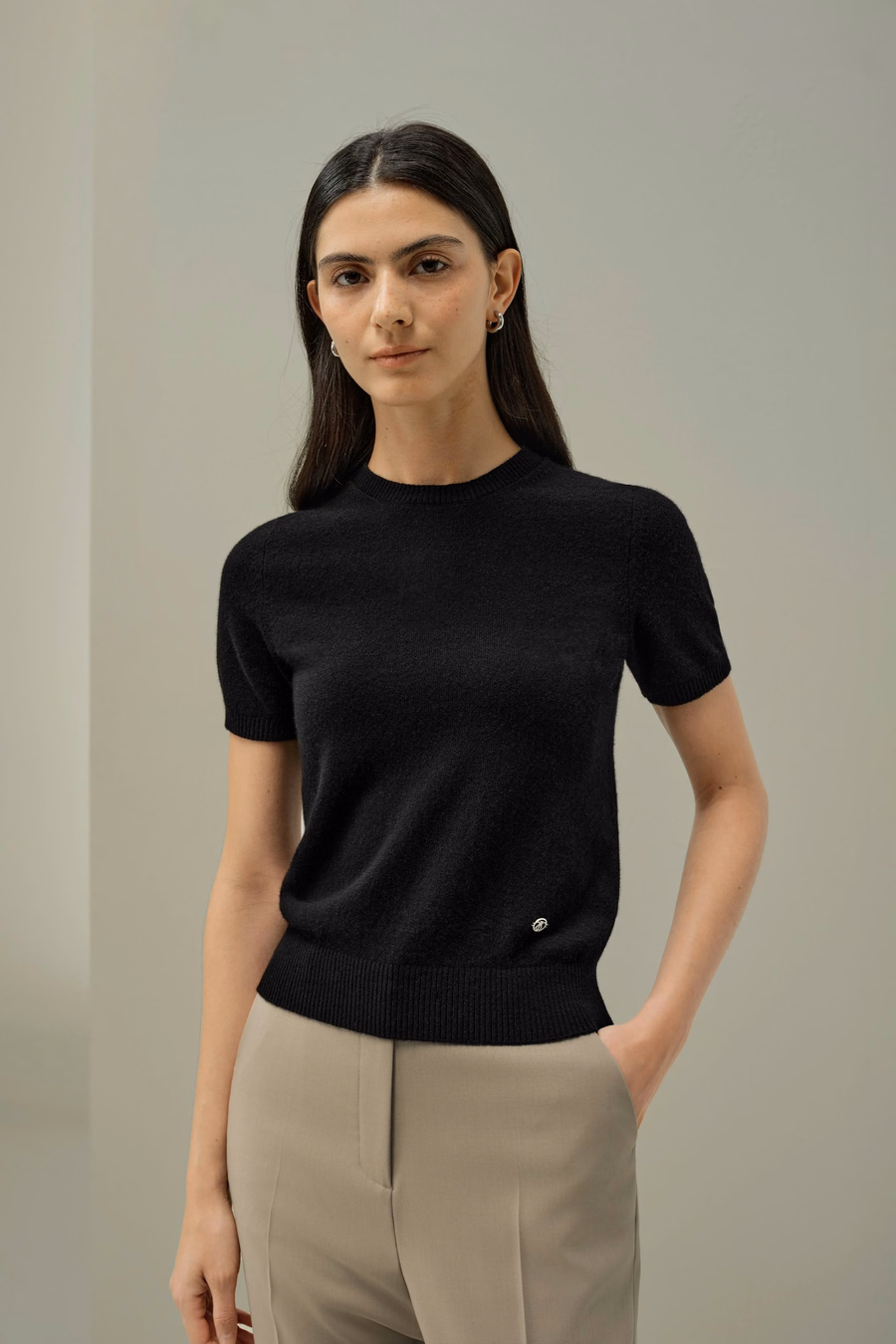 Top a Maniche Corte in Cashmere Fitted