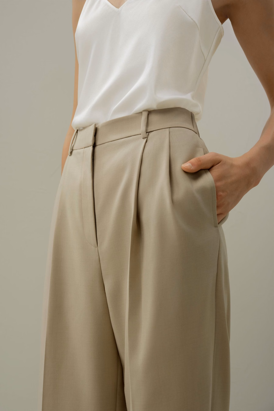 Pantaloni dritti in lana e seta