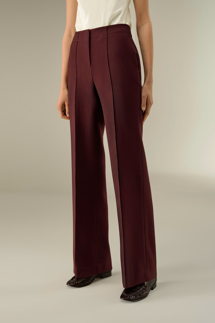 pantaloni a campana in twill di seta e lana
