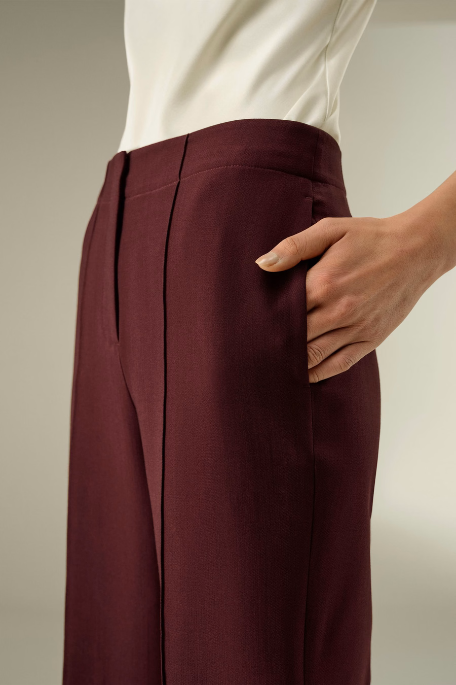pantaloni a campana in twill di seta e lana