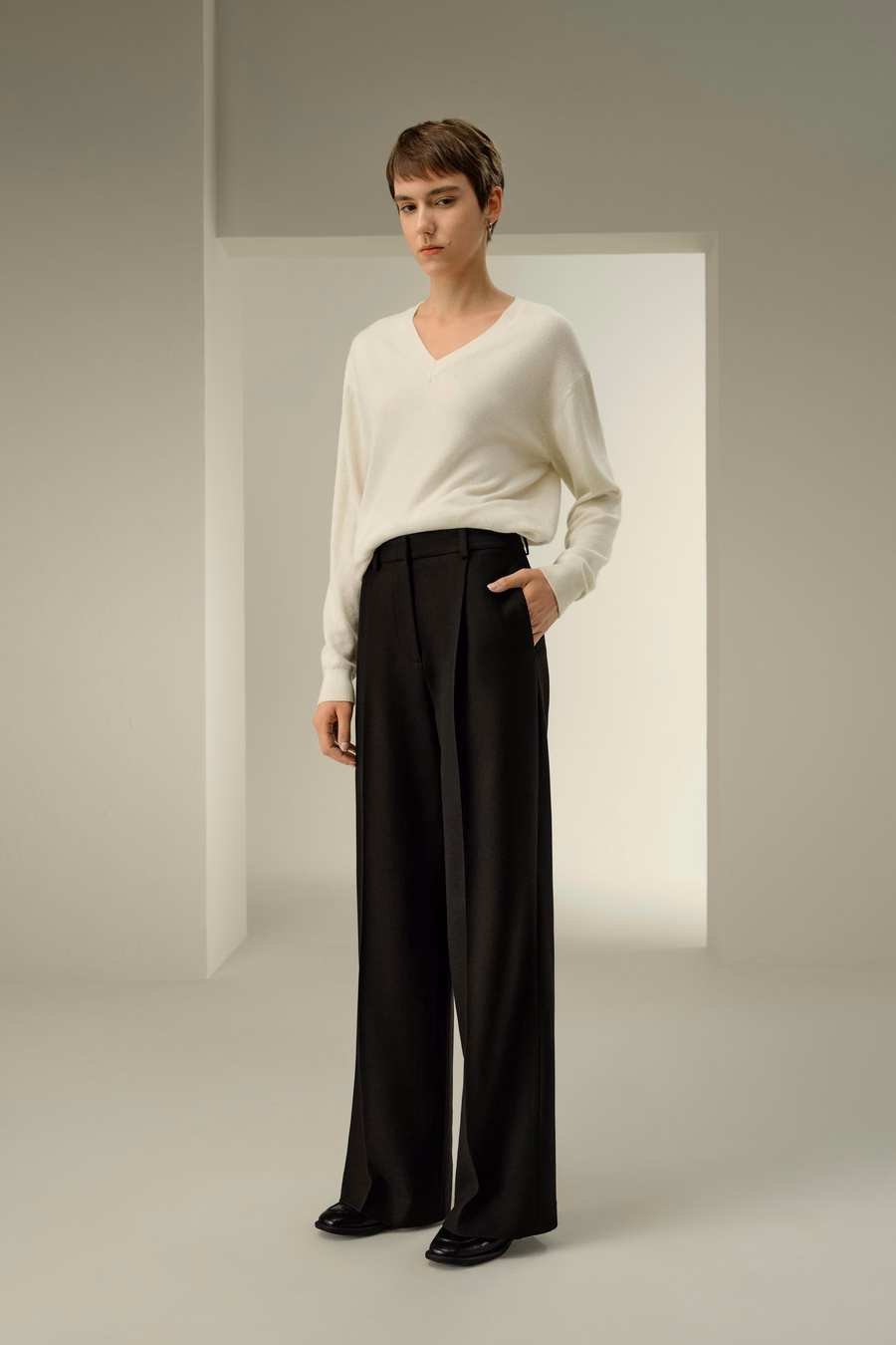 Pantaloni in misto seta-lana tweed