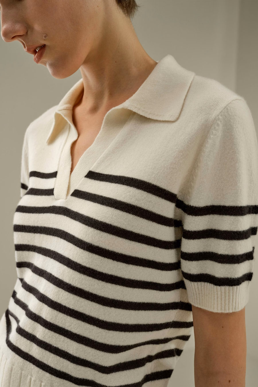 Maglione polo in cashmere a righe