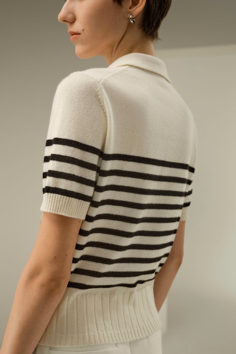 Maglione polo in cashmere a righe