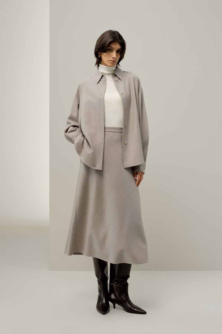 Camicia calda oversize in seta e lana