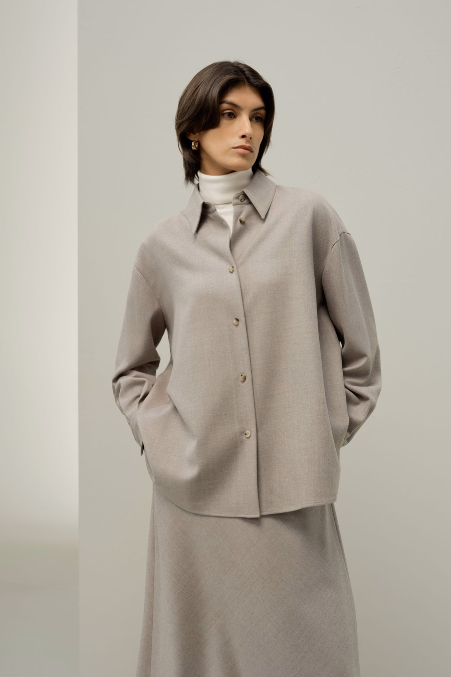 Camicia calda oversize in seta e lana