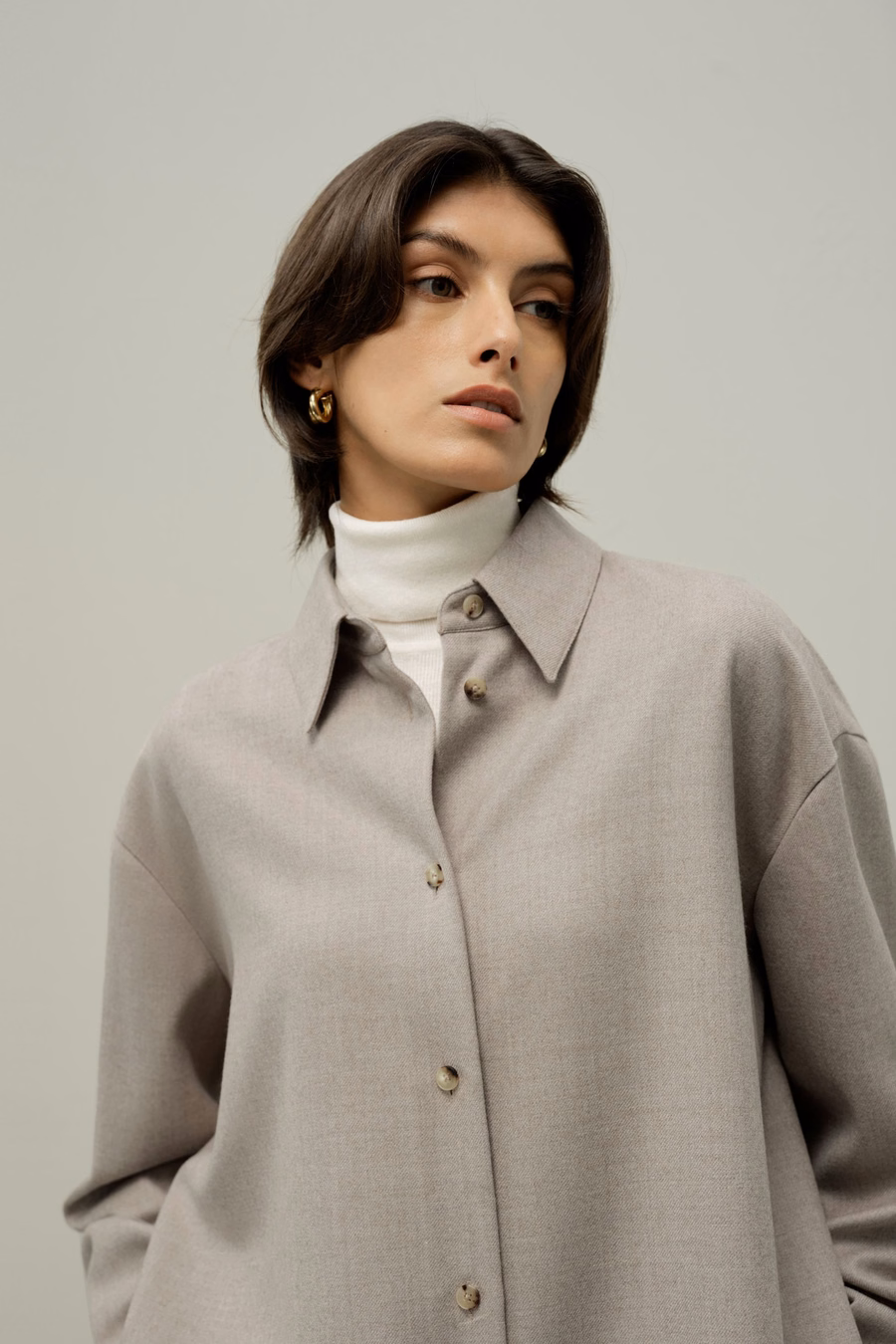 Camicia calda oversize in seta e lana