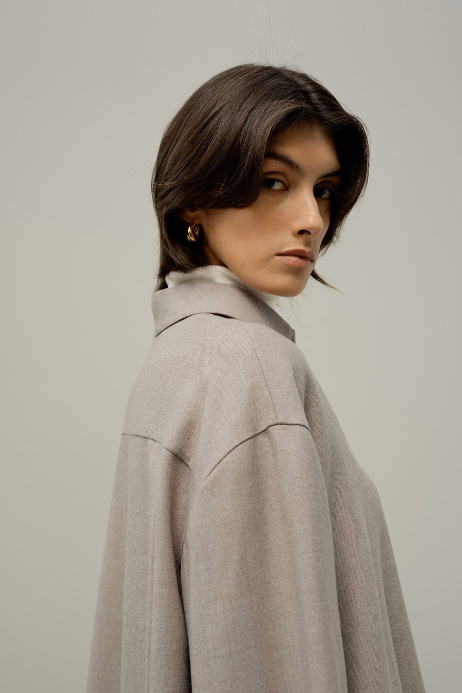 Camicia calda oversize in seta e lana