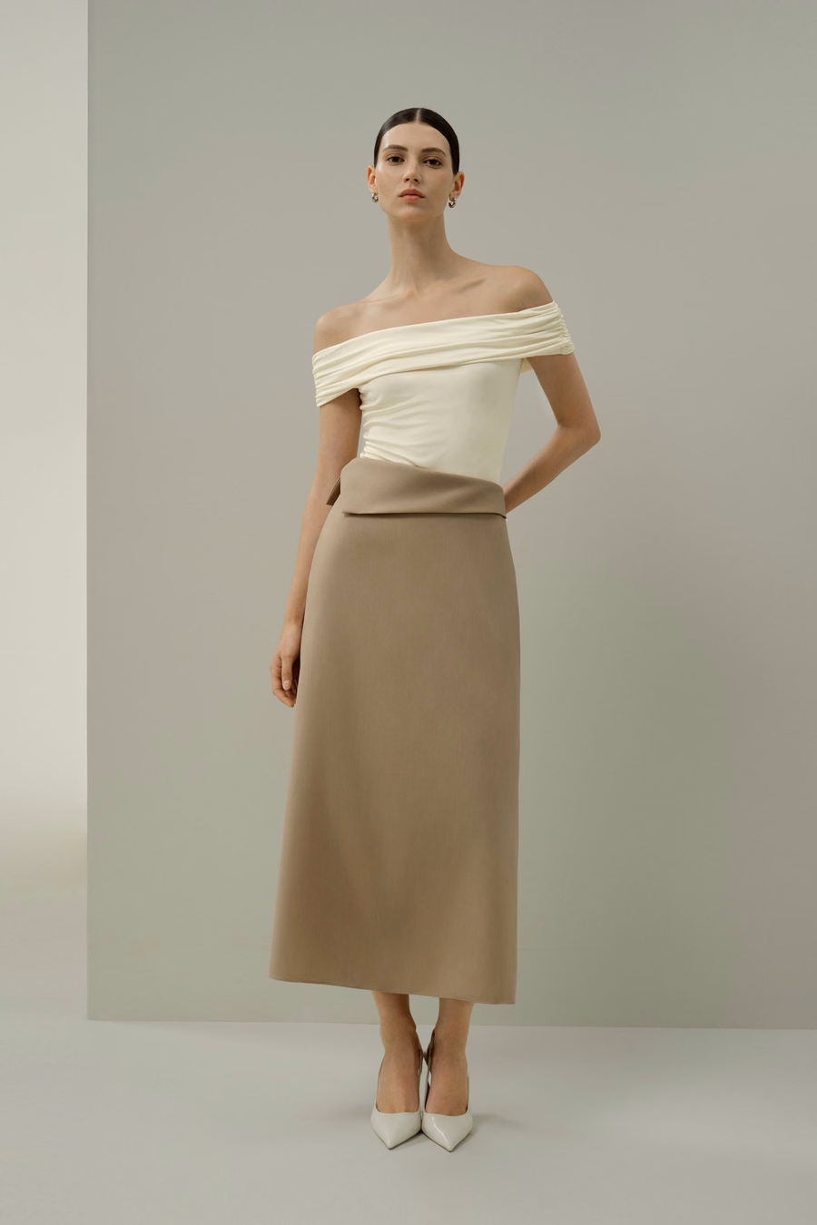 Gonna Midi in Seta-Wool Asimmetrica