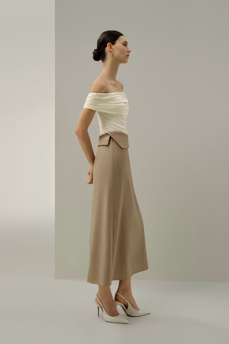 Gonna Midi in Seta-Wool Asimmetrica