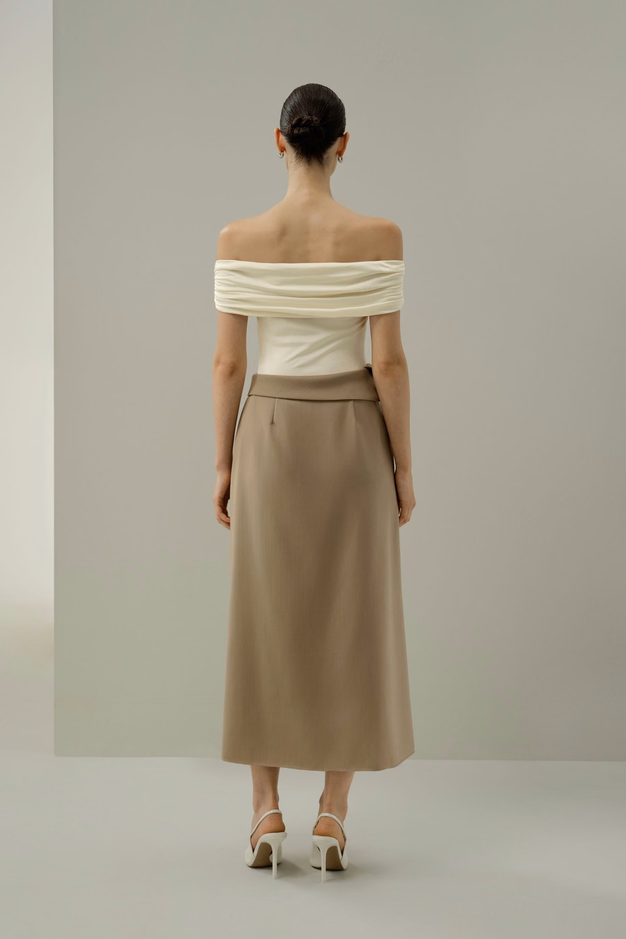 Gonna Midi in Seta-Wool Asimmetrica