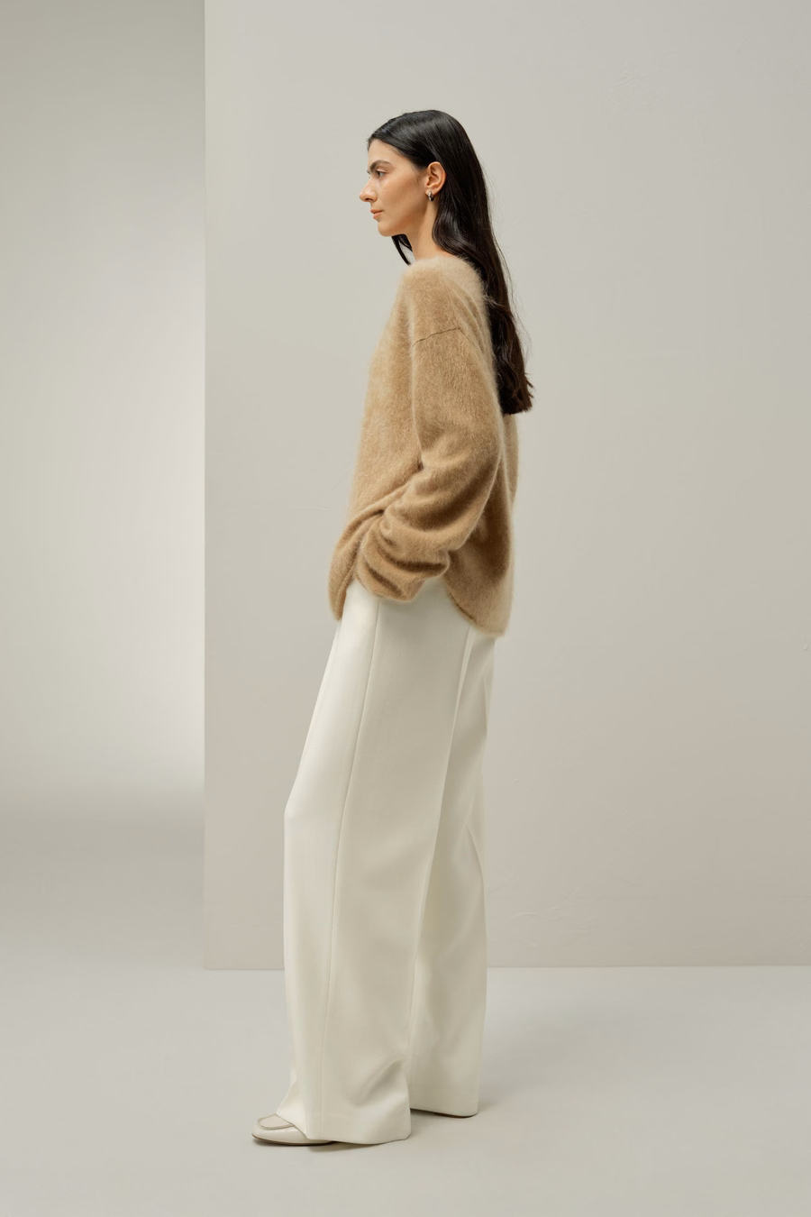 Maglione in cashmere spazzolato con scollo a barca