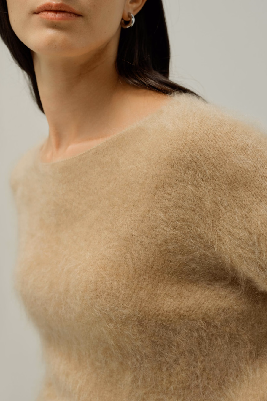 Maglione in cashmere spazzolato con scollo a barca