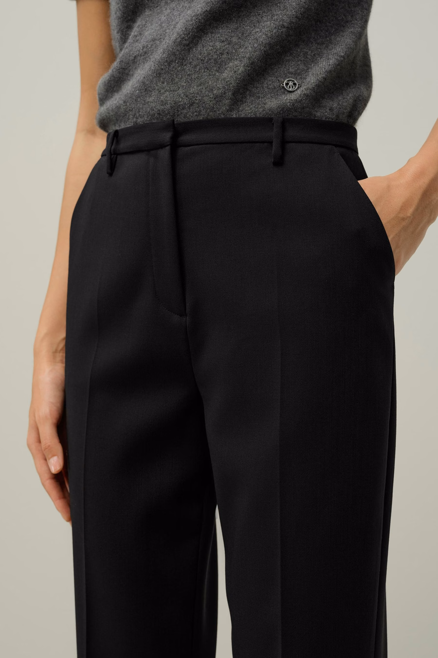 Pantaloni slim fit in misto seta e lana