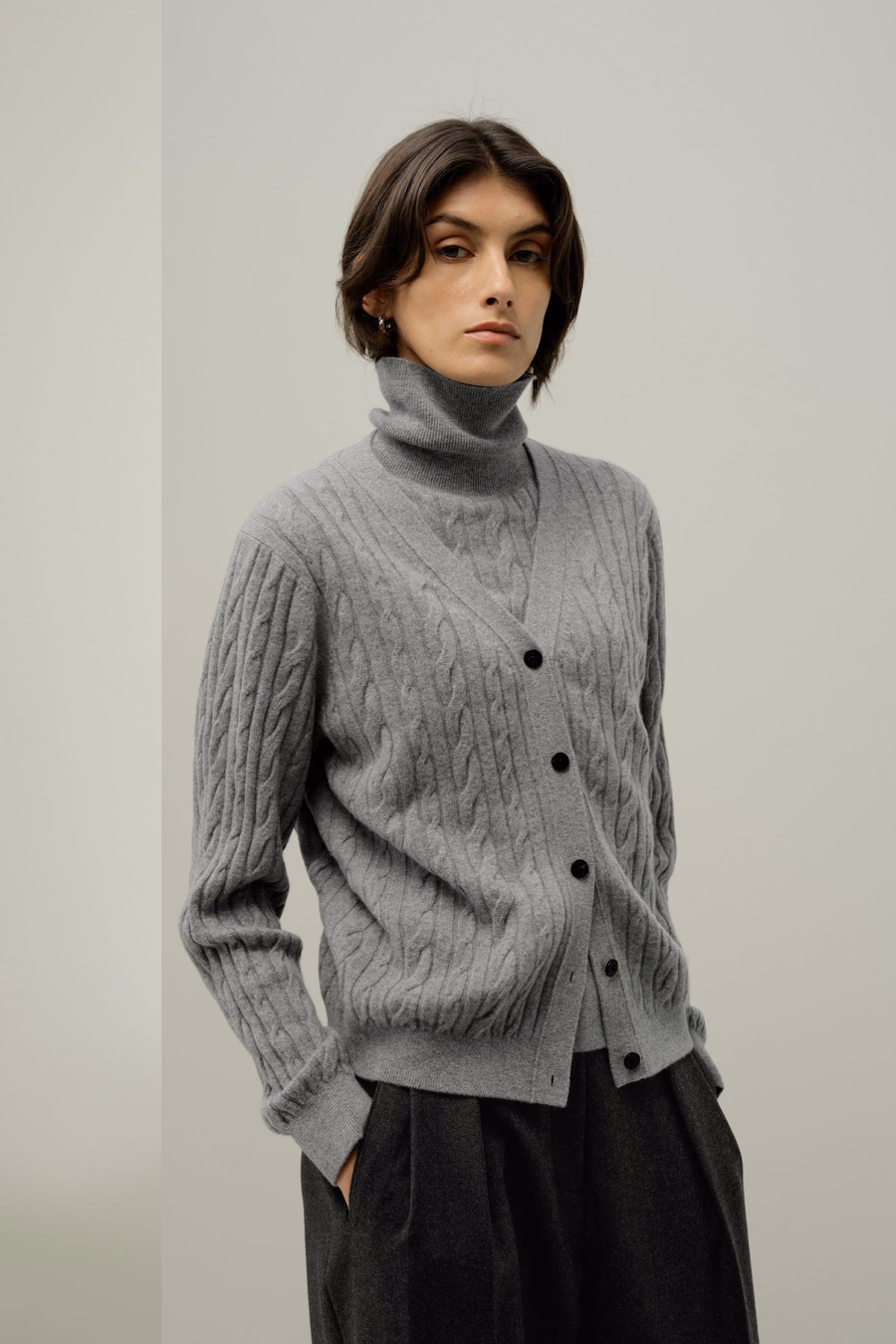 Cardigan in Cashmere Baby a Maglia Cable