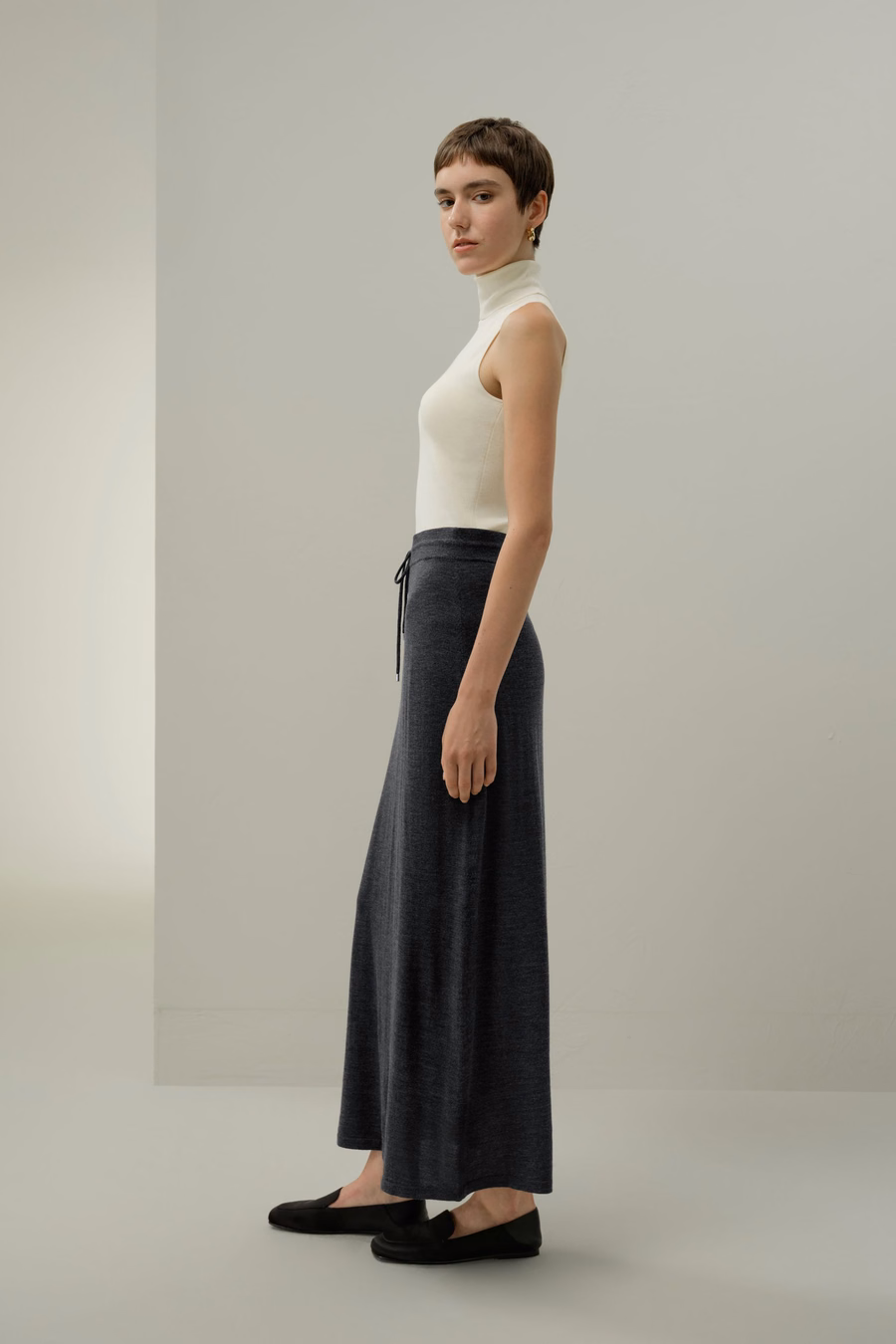 Gonna maxi in lana merino con coulisse