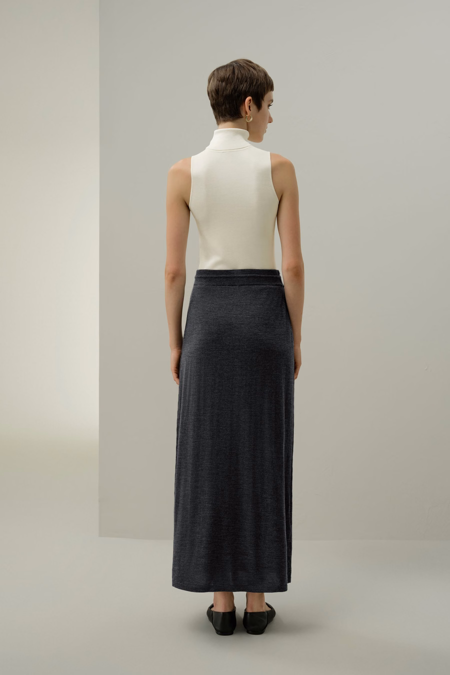 Gonna maxi in lana merino con coulisse