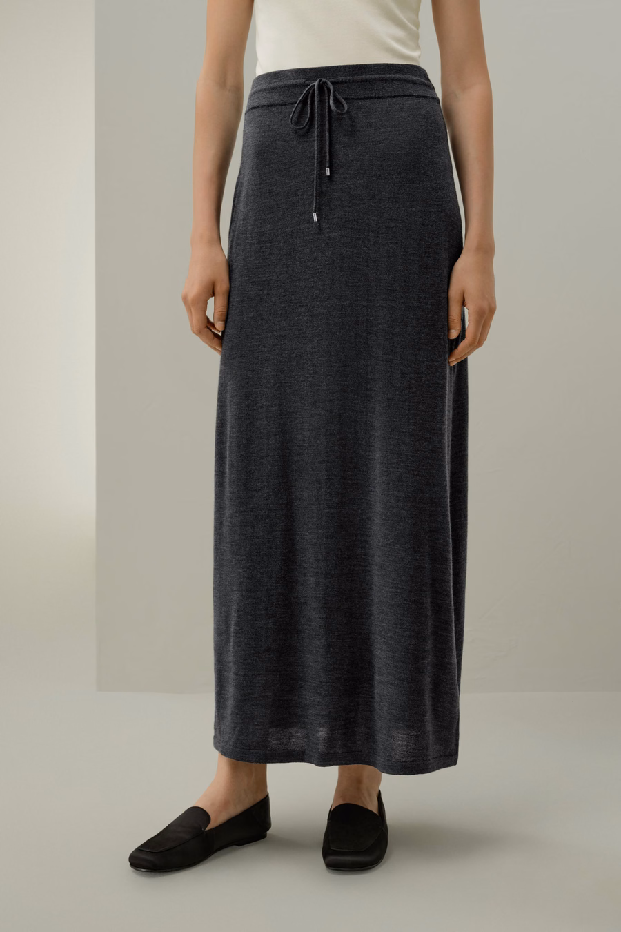 Gonna maxi in lana merino con coulisse
