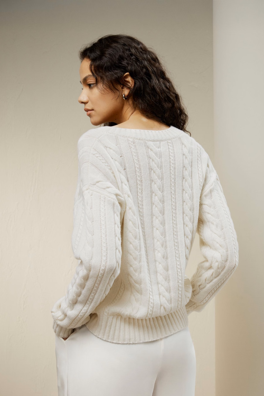 Maglione in Mistura di Lana e Cachemire a Maglia Cable